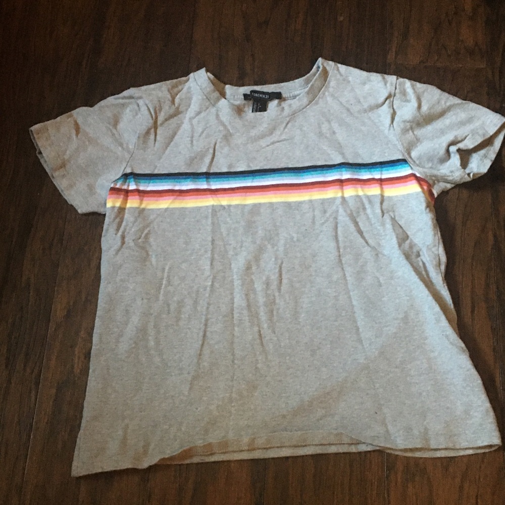 Forever 21 grey t-shirt rainbow stripe